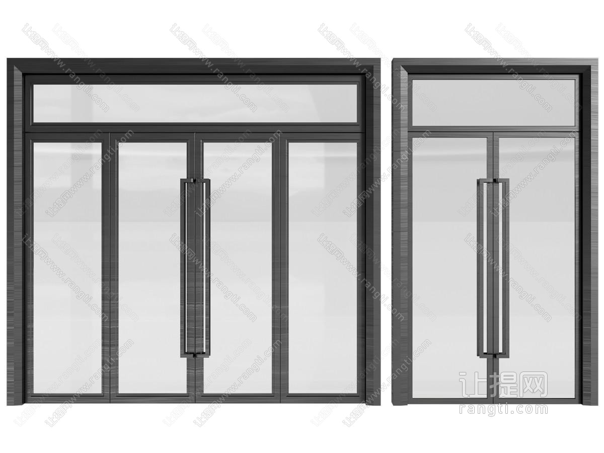 现代办公双扇玻璃平开门、大门