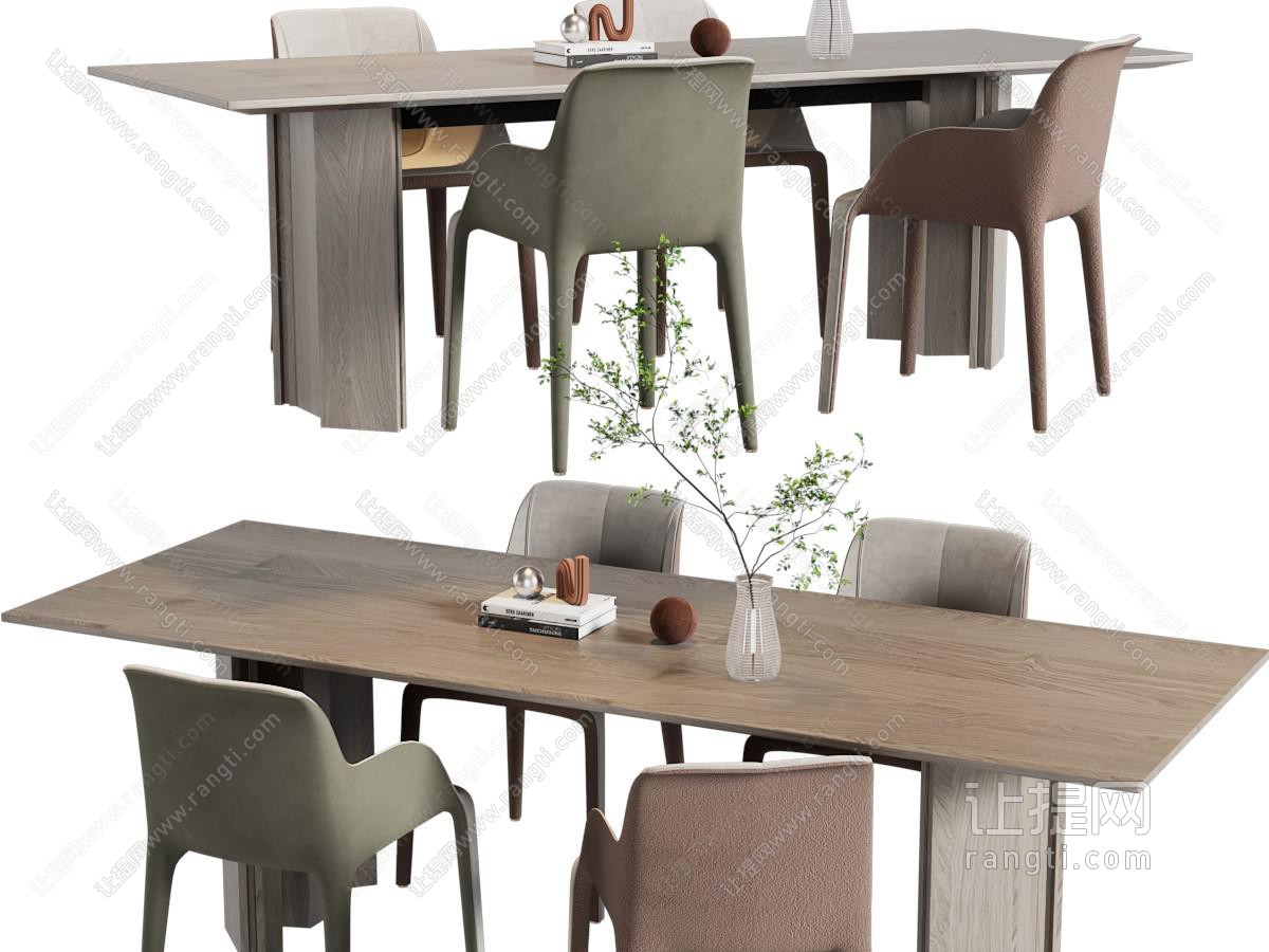 现代长方形实木餐桌椅组合