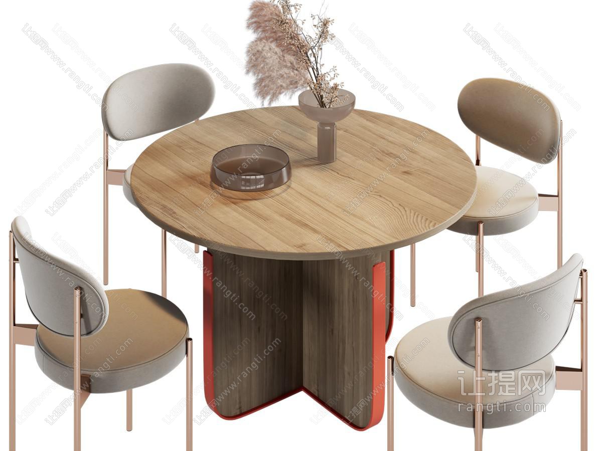 现代圆形实木餐桌椅组合