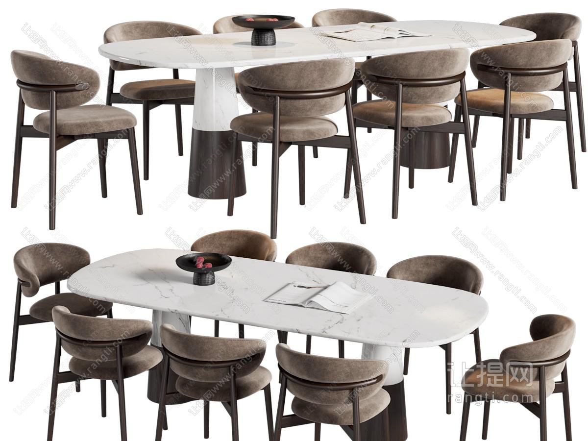 现代大理石椭圆形餐桌椅组合
