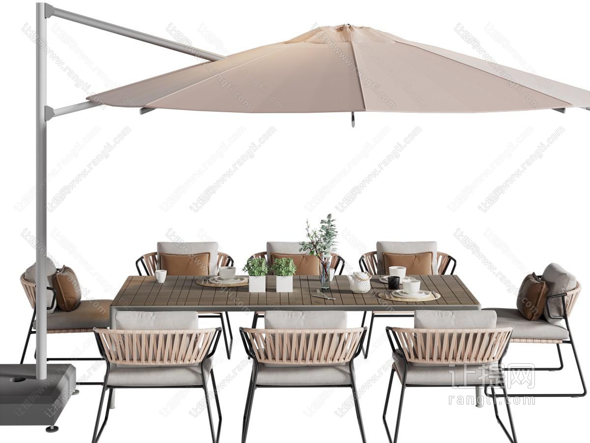 现代户外遮阳伞、餐桌椅组合