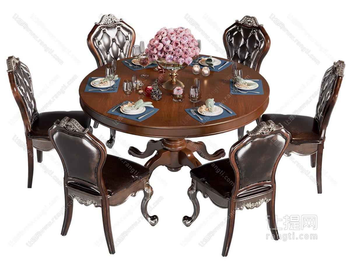 欧式木质餐桌椅组合