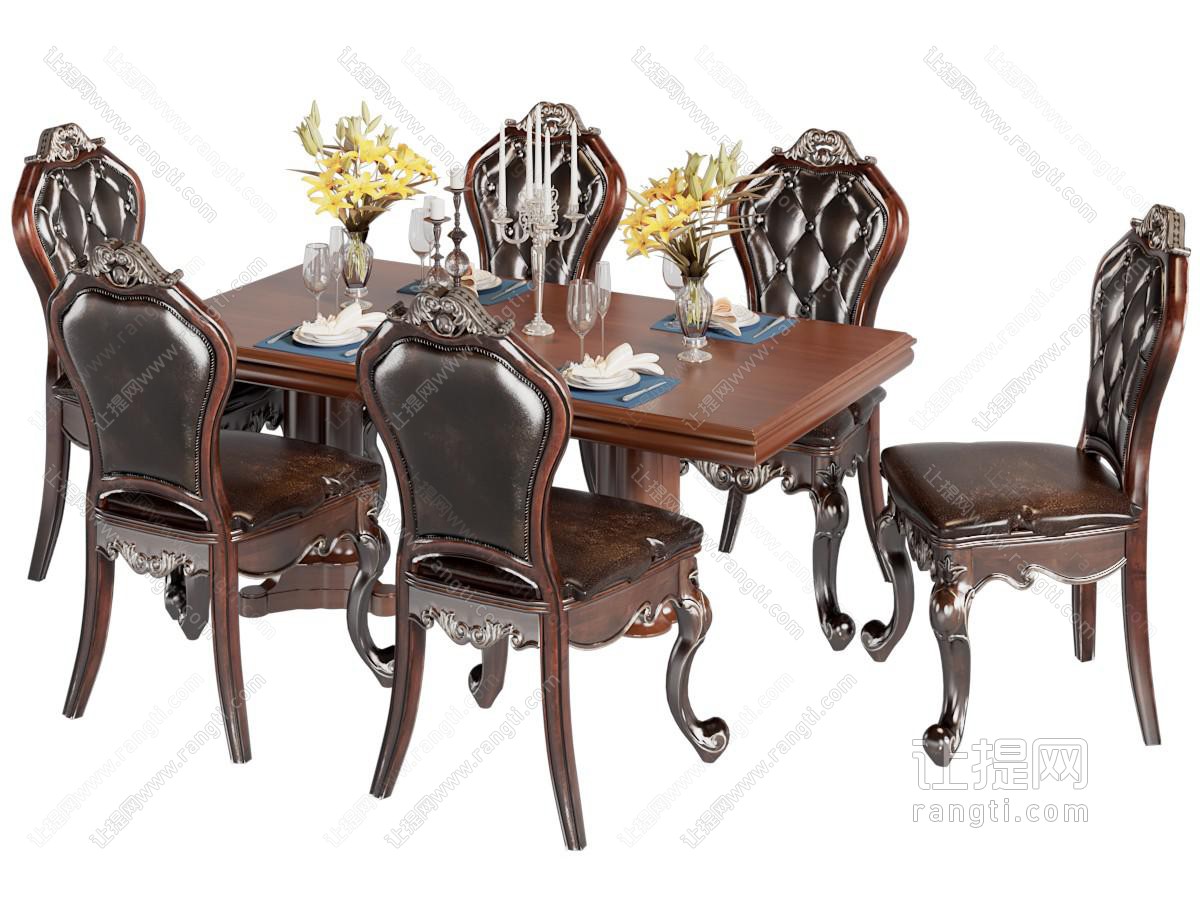 欧式实木餐桌椅组合