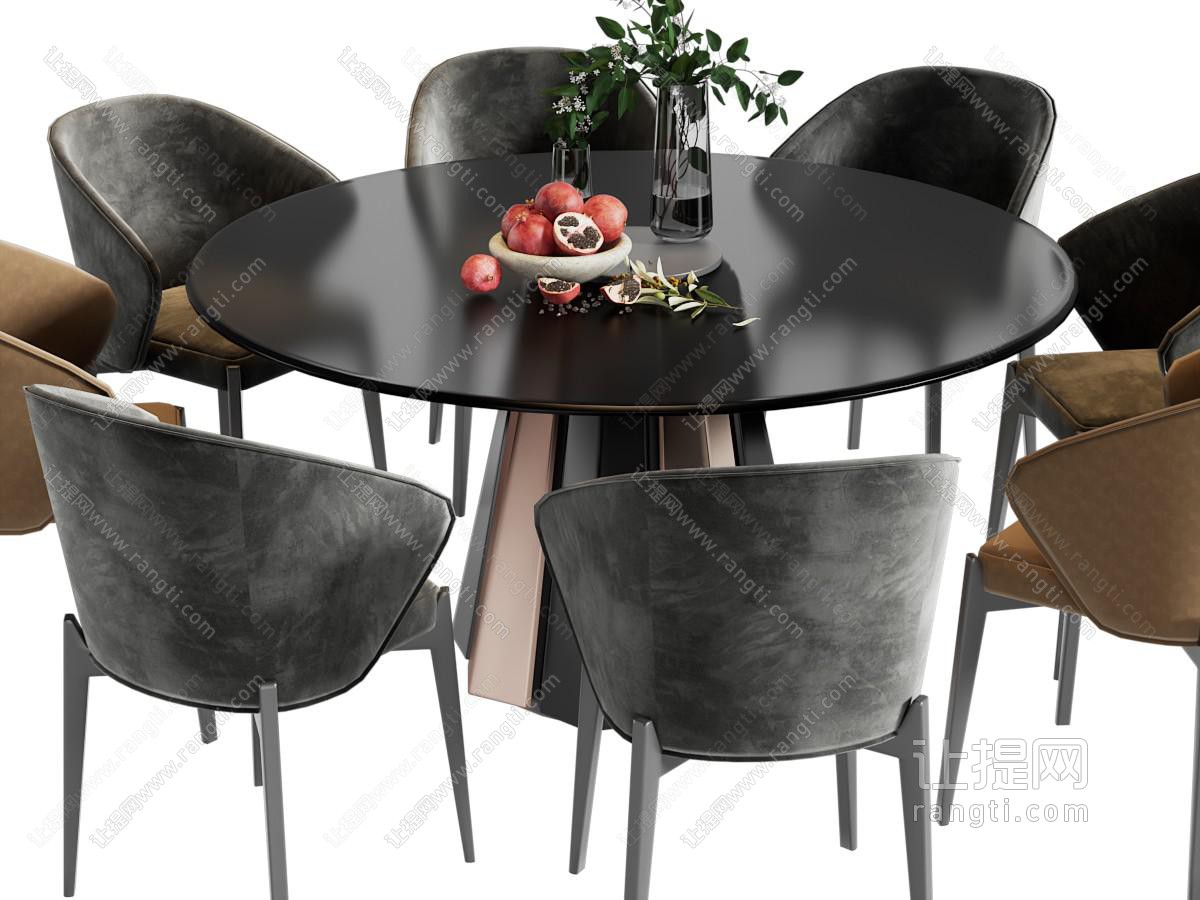 现代黑色圆形餐桌椅组合