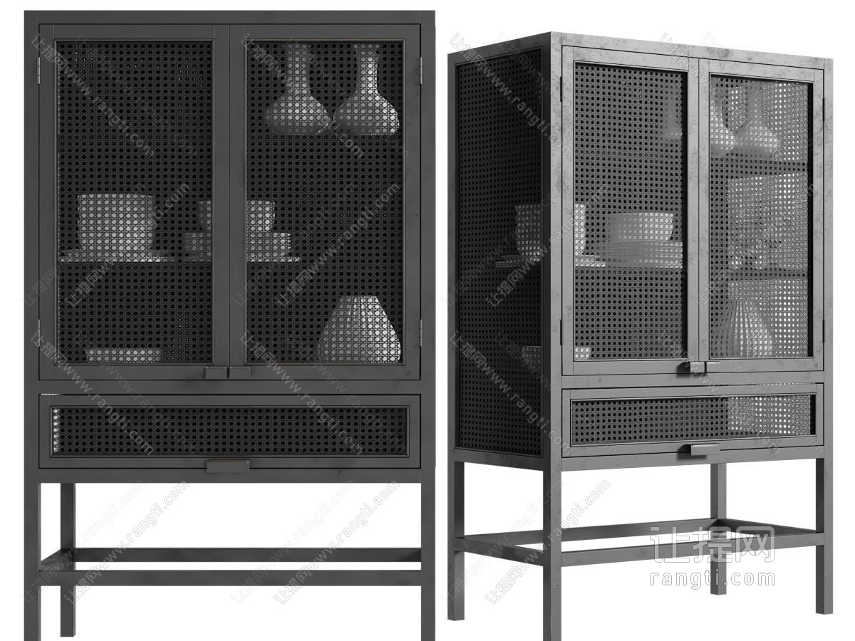 现代黑色编织柜门的餐边柜
