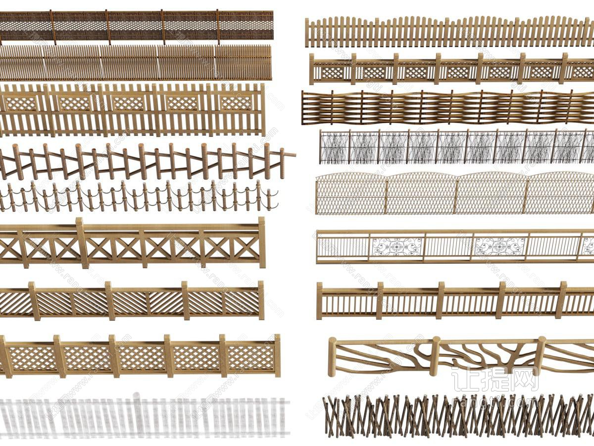 现代实木栏杆、护栏、篱笆