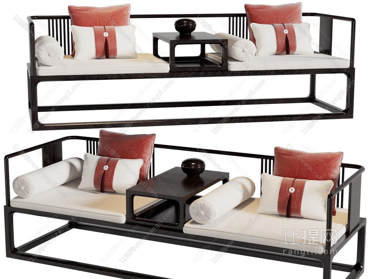 新中式罗汉床、双人沙发