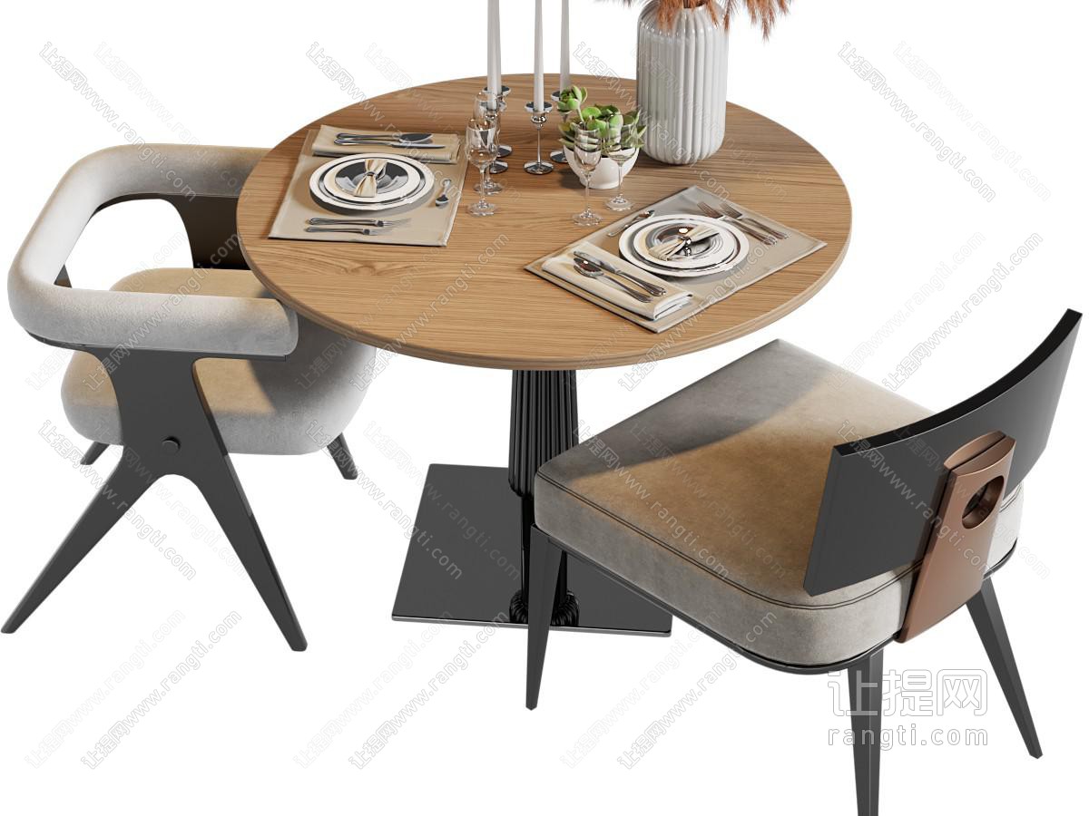 现代实木圆形餐桌椅组合