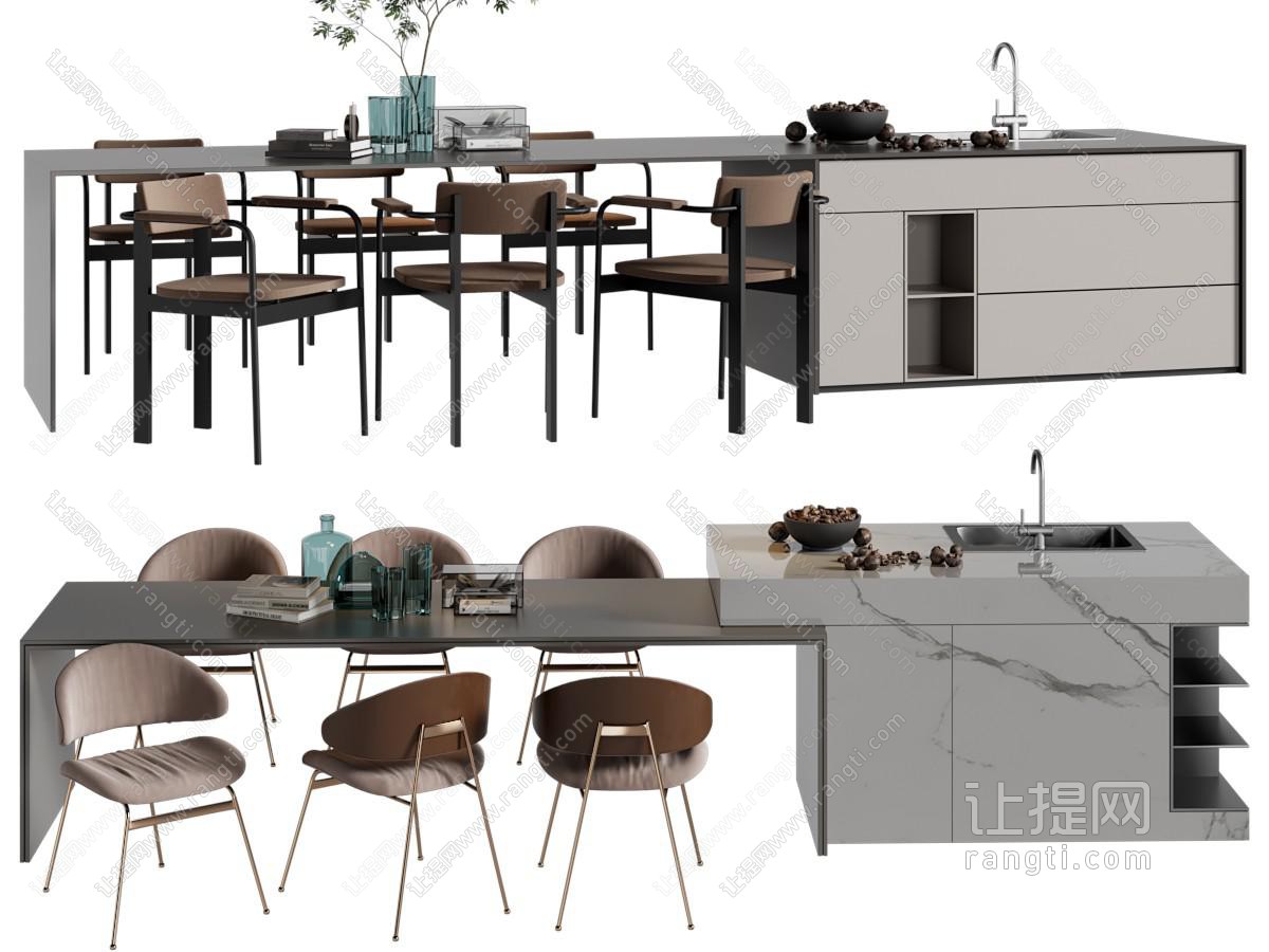 现代带吧台的餐桌椅组合