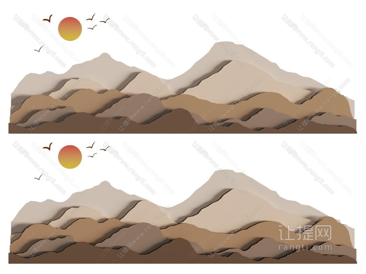 现代山脉、太阳装饰背景墙