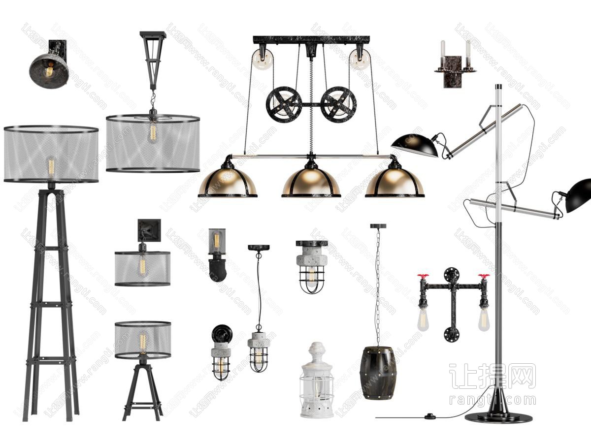 工业风loft落地灯、吊灯、壁灯