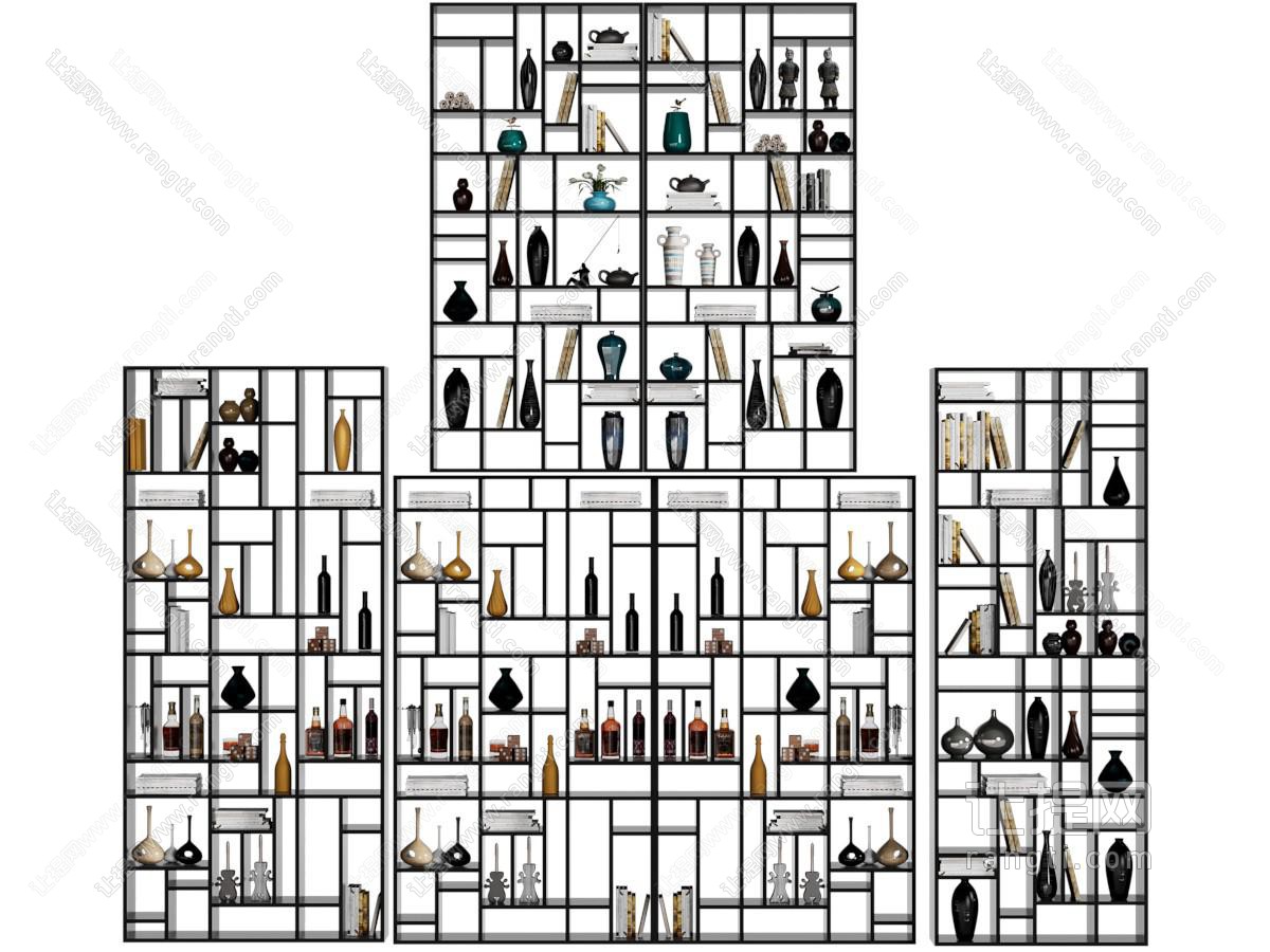 新中式开放式装饰架、博古架