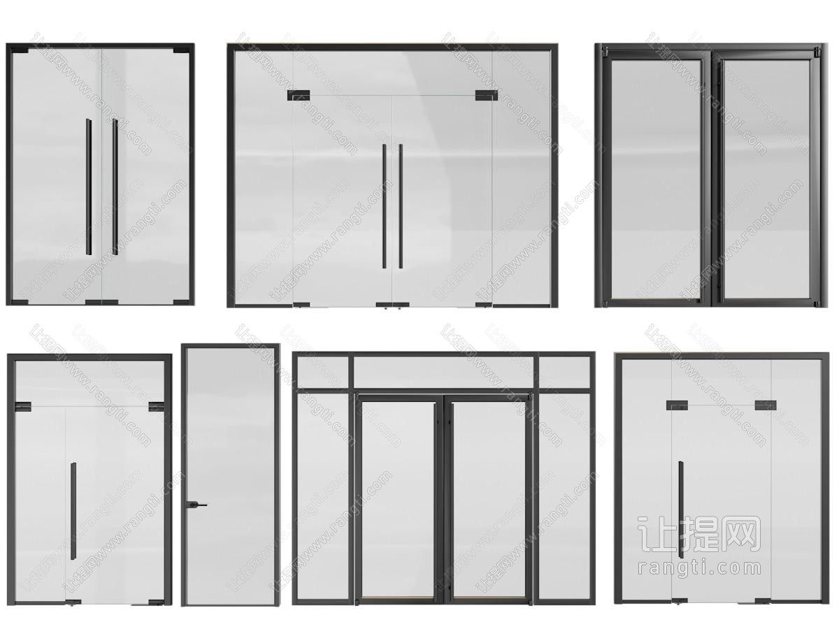 现代玻璃办公大门、双开门