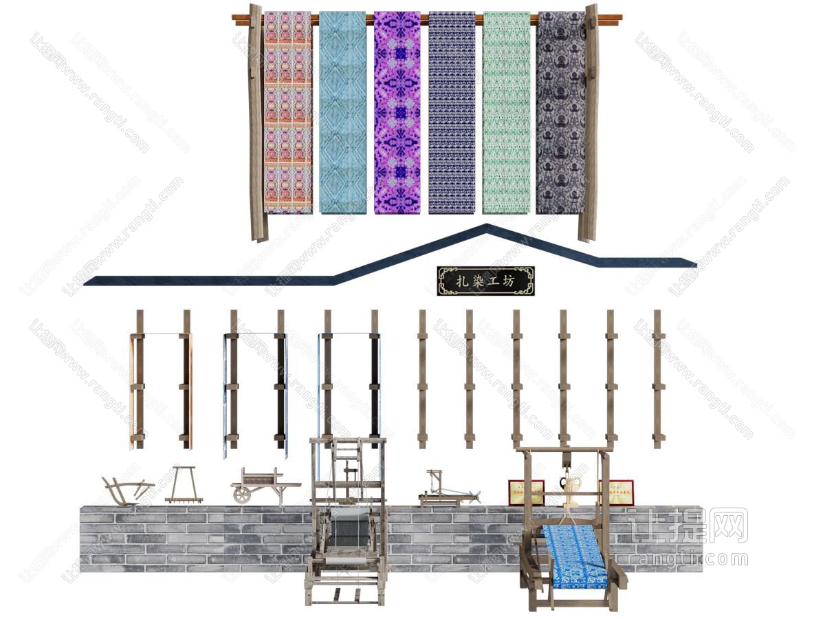 现代扎染工坊织布机工具设备设施