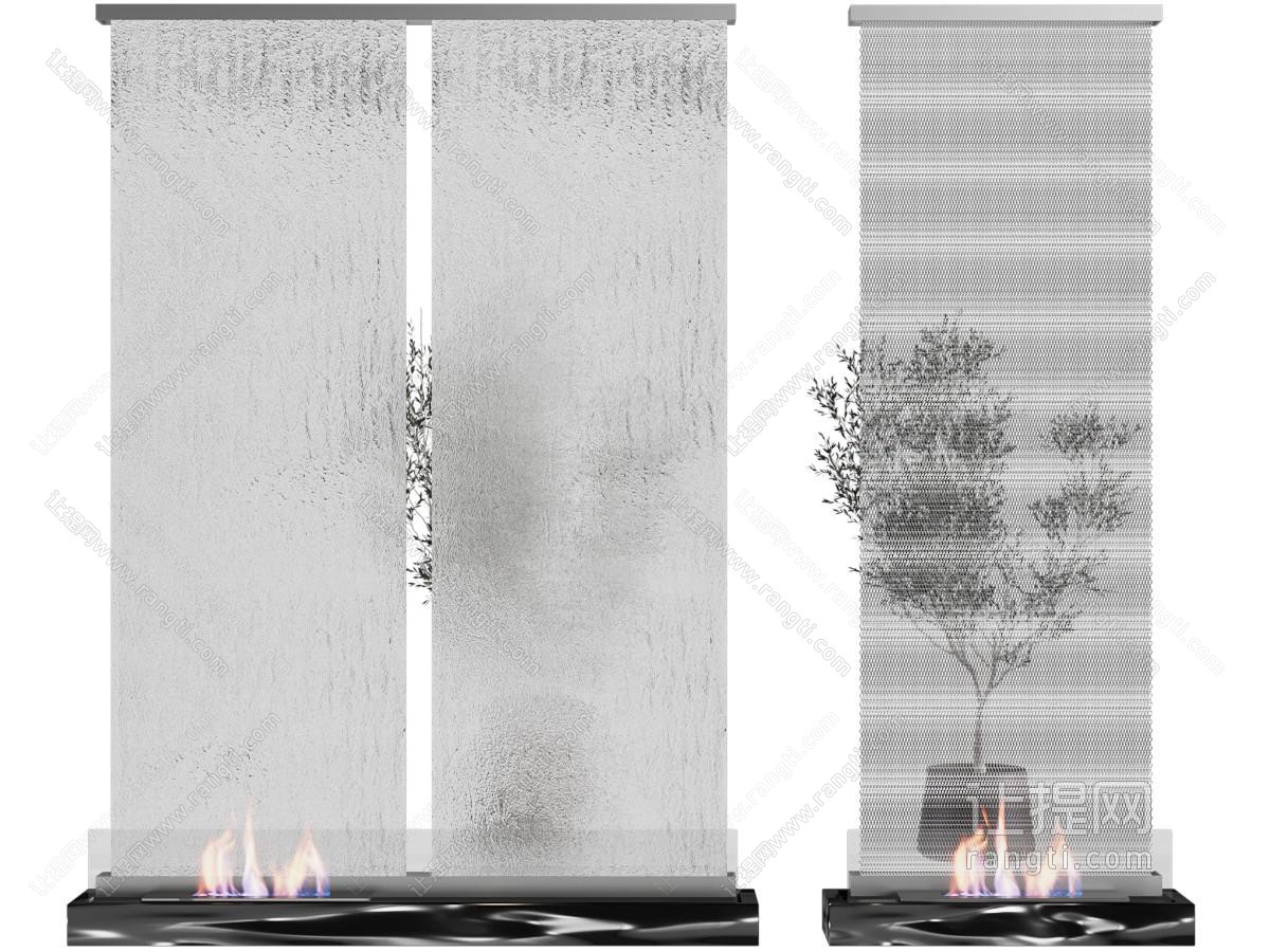 现代水幕墙隔断 壁炉