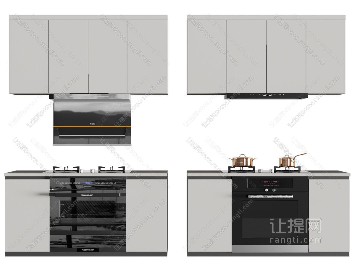 现代嵌入抽油烟机、集成灶橱柜