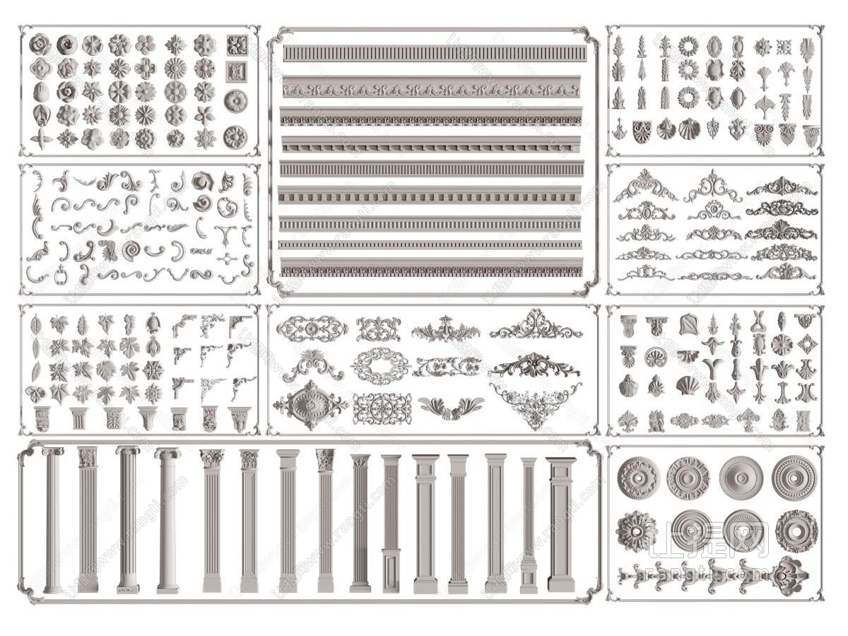 欧式雕花装饰构件、灯盘、罗马柱子