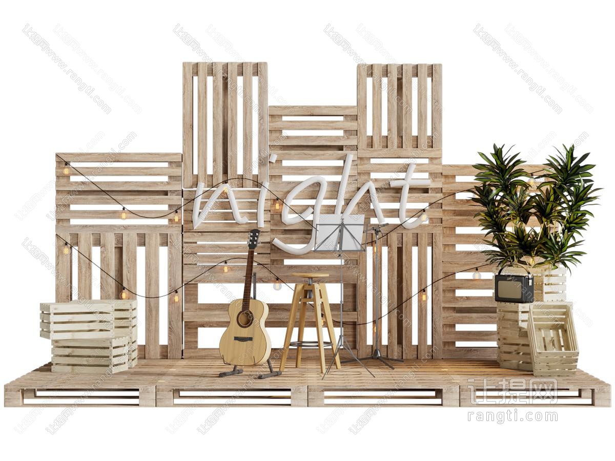 工业风loft木箱拼接的小舞台
