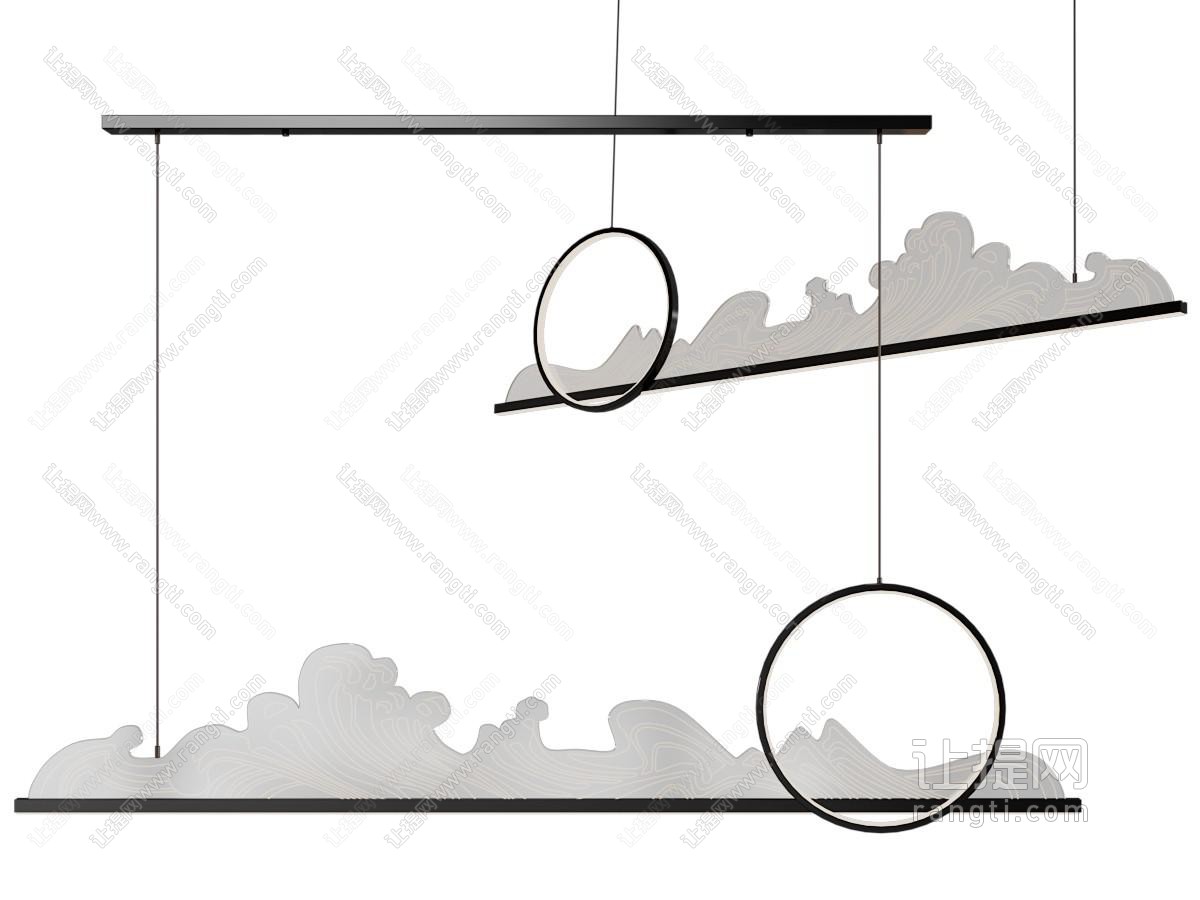 新中式水花波浪装饰的一字吊灯
