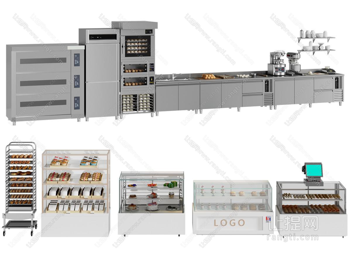 现代商用烤箱、甜点蛋糕展柜商业设备