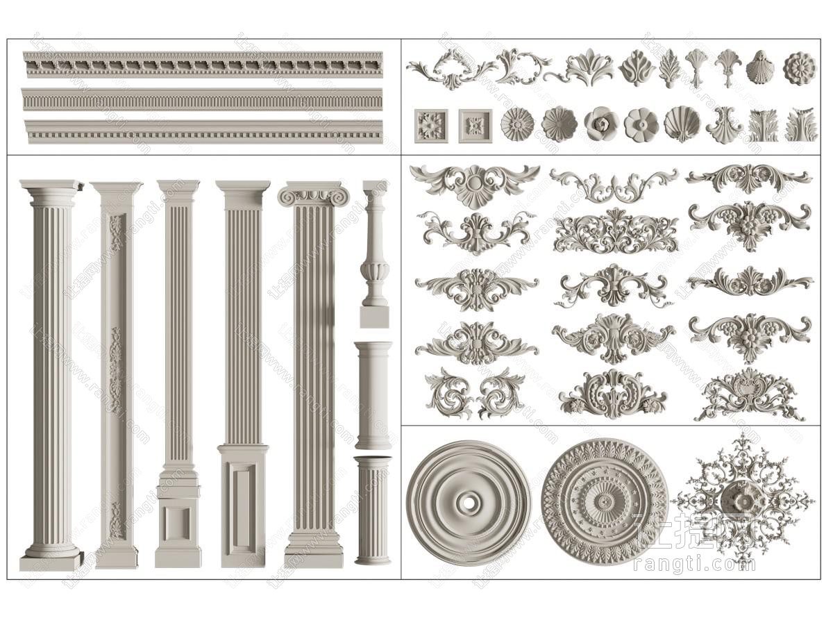 欧式雕花角线、灯盘、罗马柱子