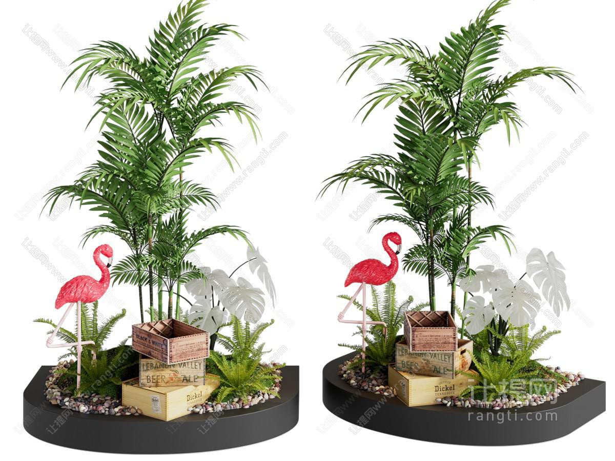 现代火烈鸟 热带植物景观园艺小品 美陈