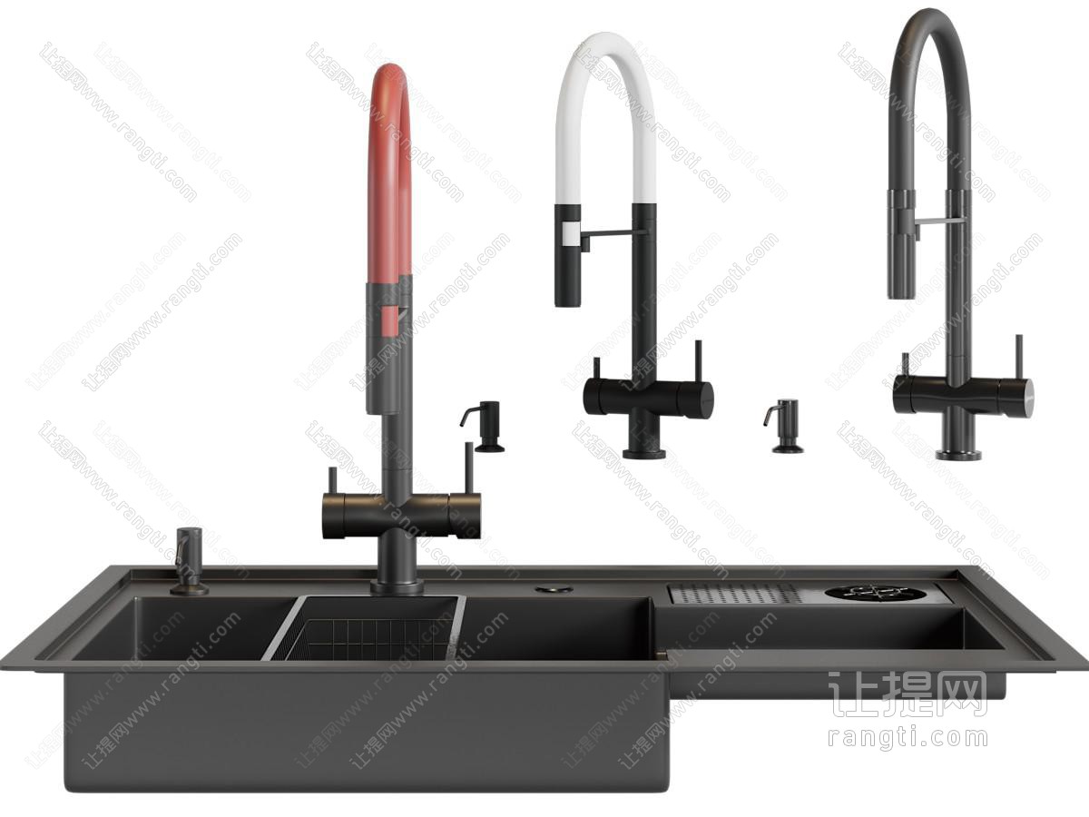 现代黑色金属洗菜盆 水龙头
