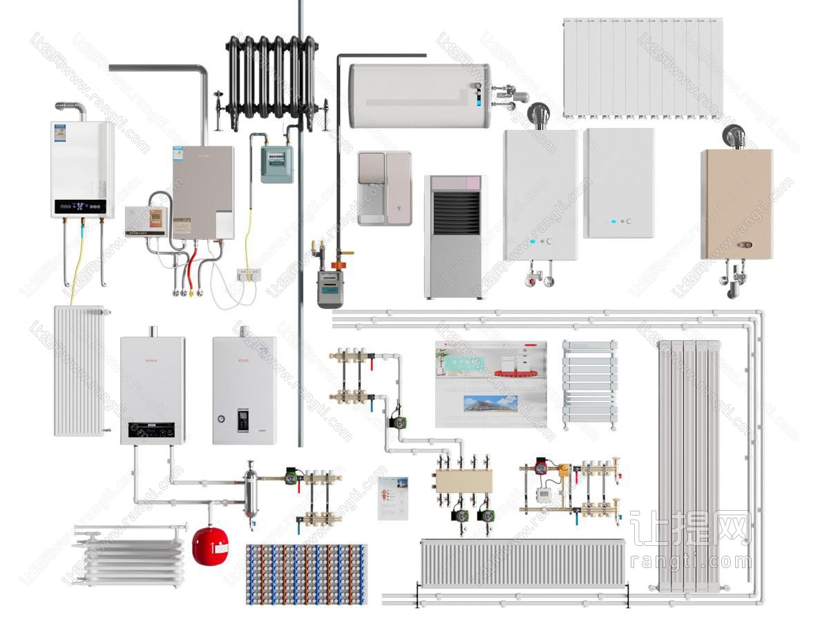现代暖气管 暖气片 燃气热水器