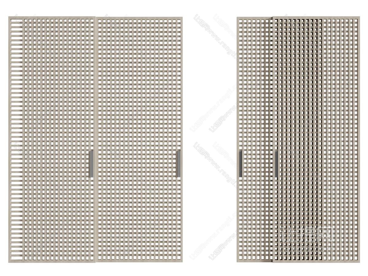 现代实木栅格推拉门
