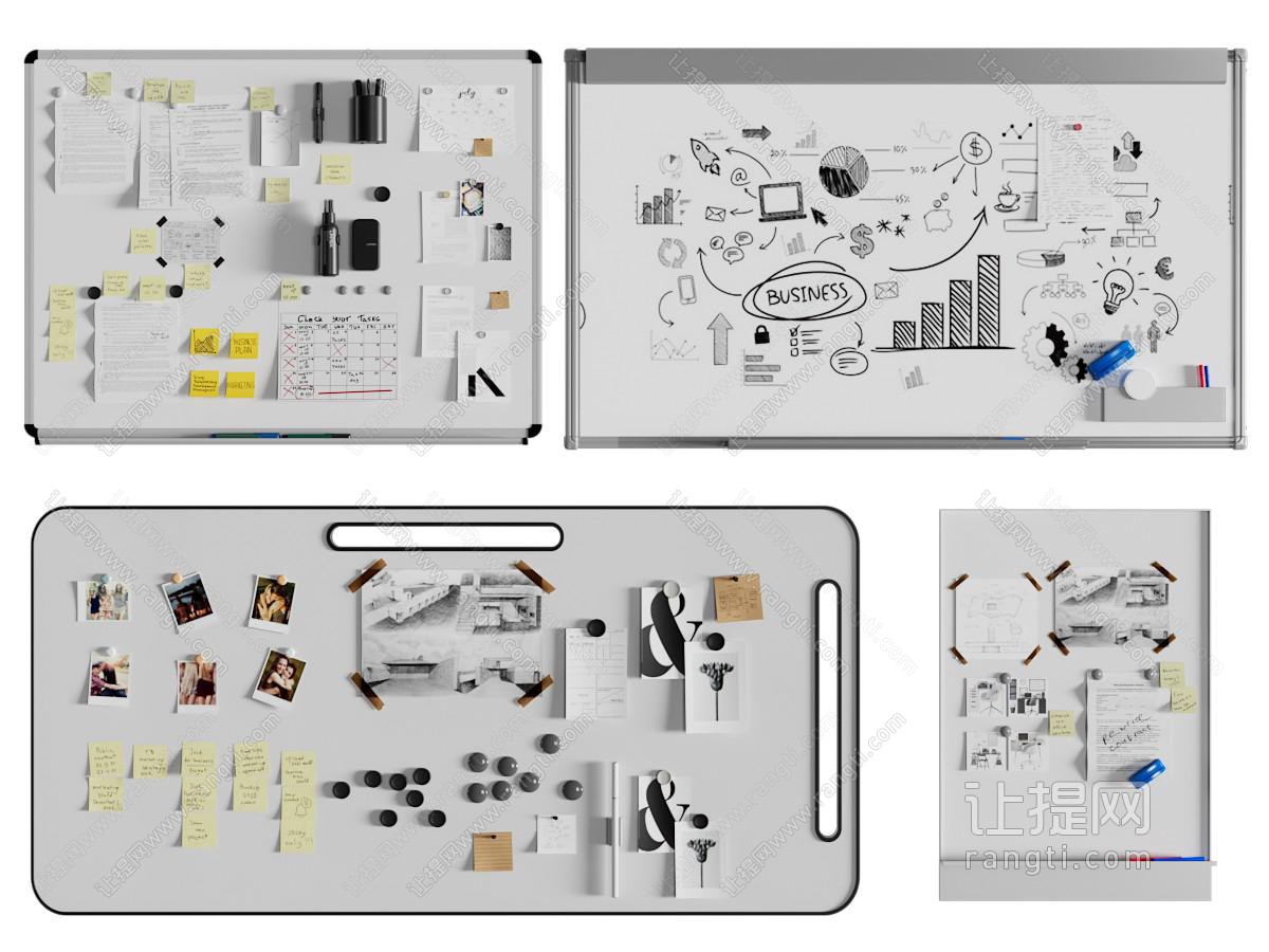 现代白板涂鸦墙 便签纸背景墙