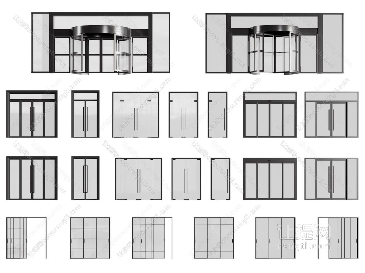 现代办公玻璃大门 双开门 推拉门 旋转门