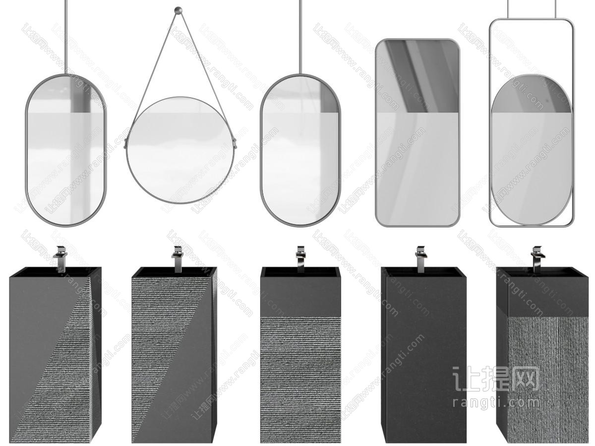 现代立式石材洗手台 镜子