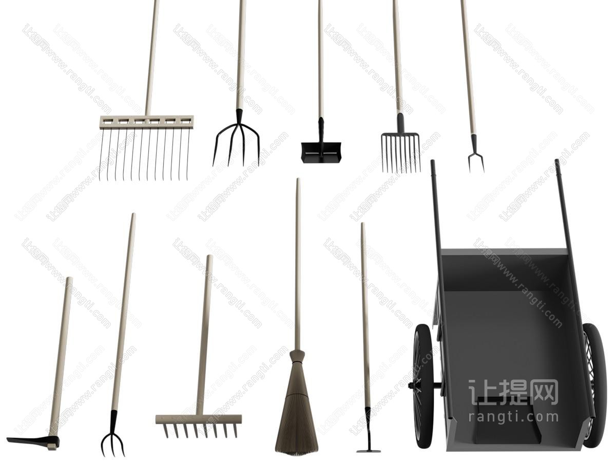 中式耙子、推车、铁锹耕田农用工具