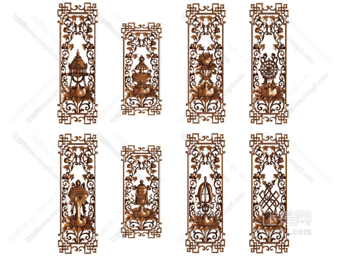 新中式雕花隔断、墙饰挂件