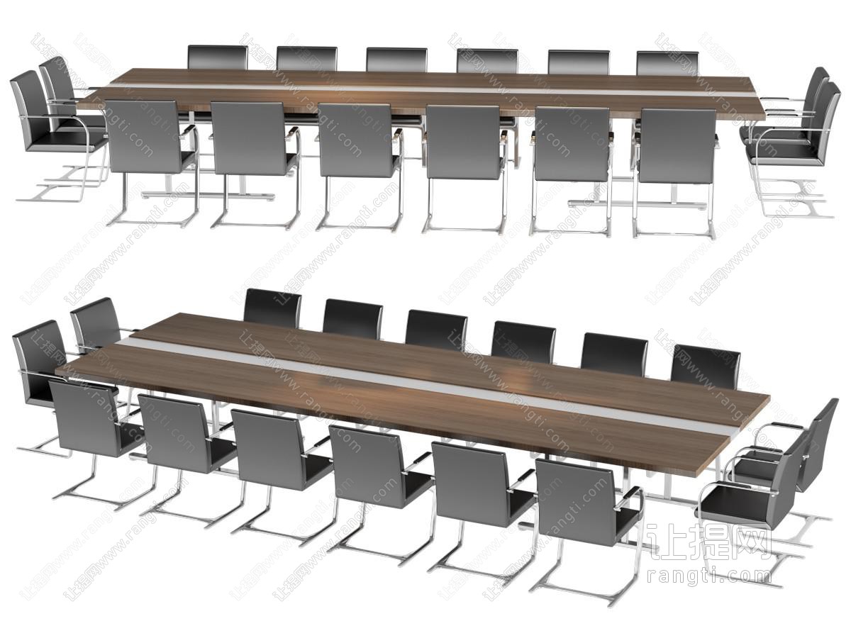 现代长方形实木会议桌椅组合