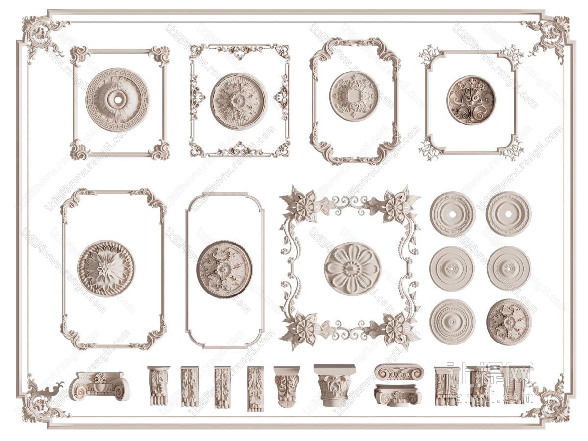 法式雕花石膏线条 灯盘 柱头 柱托