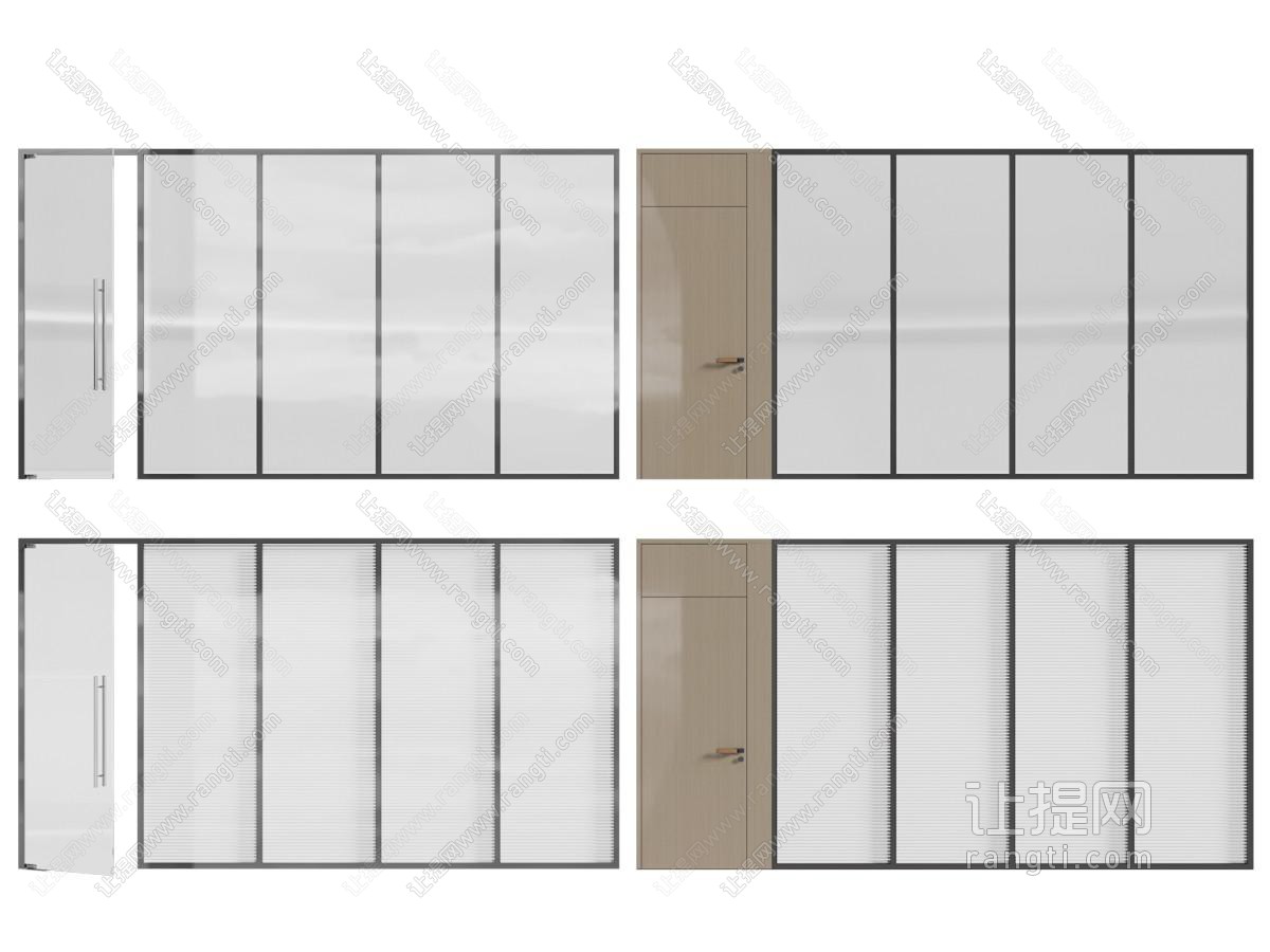 现代办公玻璃隔断 平开门