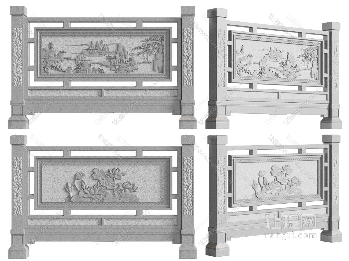 新中式石雕栏杆 浮雕围栏 护栏
