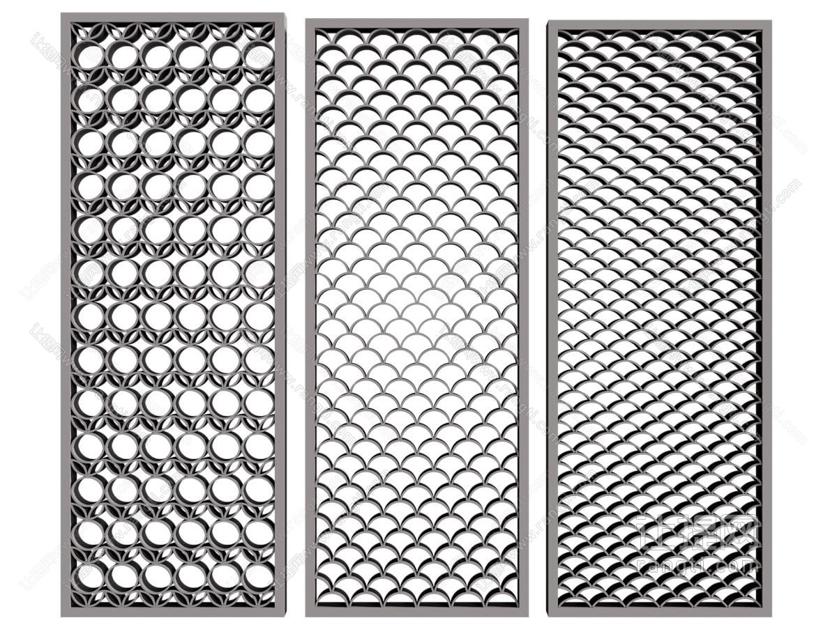 新中式鱼鳞图案镂空隔断