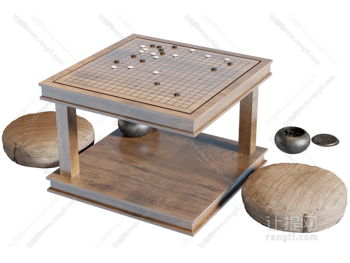 现代实木方形围棋娱乐桌 蒲团