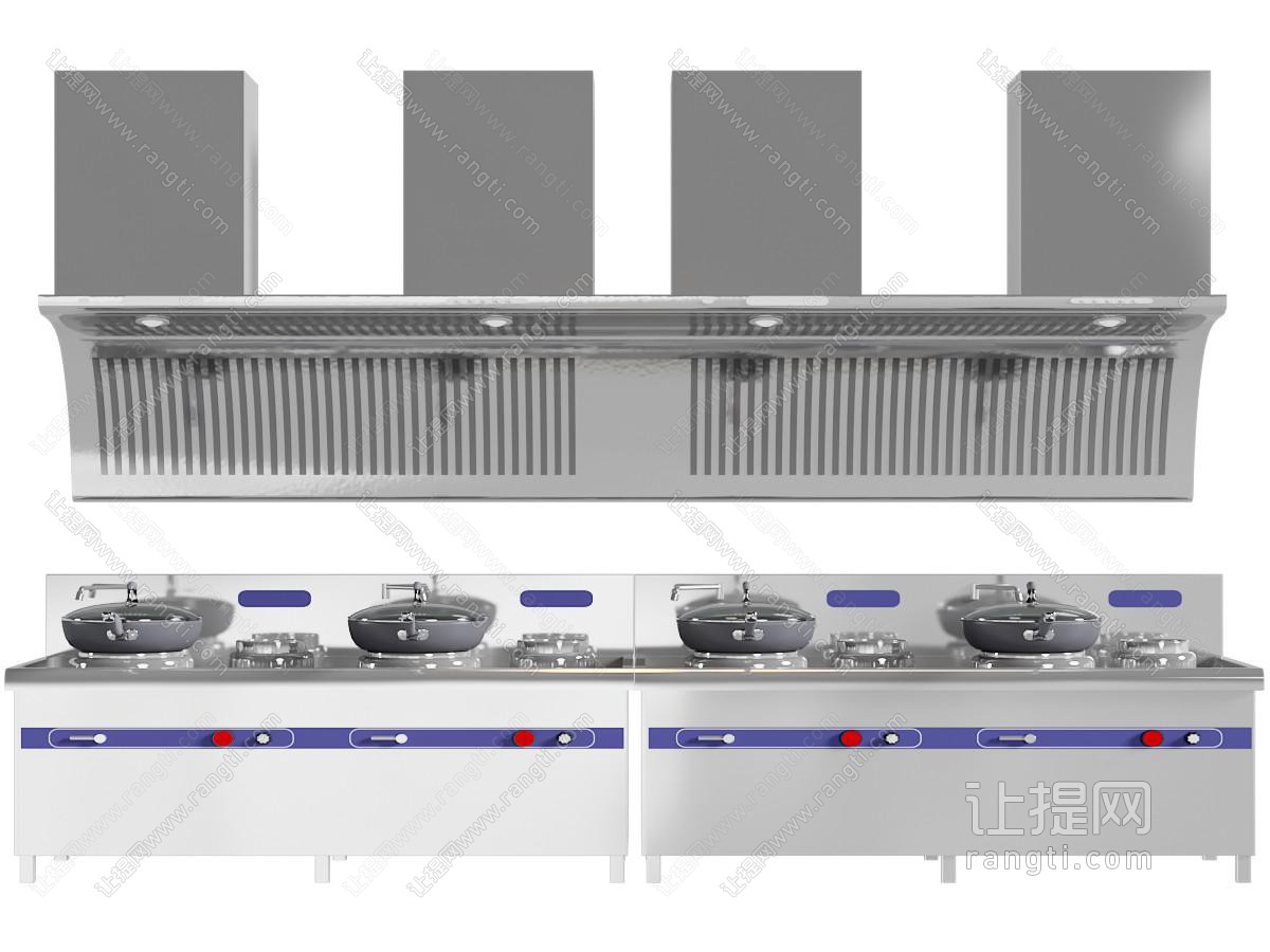 现代后厨商用猛火灶、燃气灶、抽油烟机