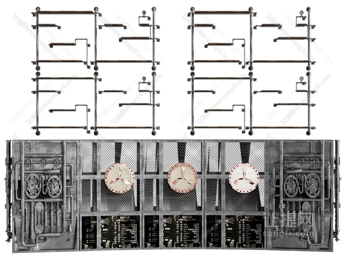 工业风loft管道背景墙 收纳架