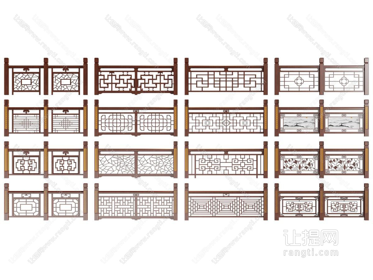 新中式实木围栏 护栏 栏杆