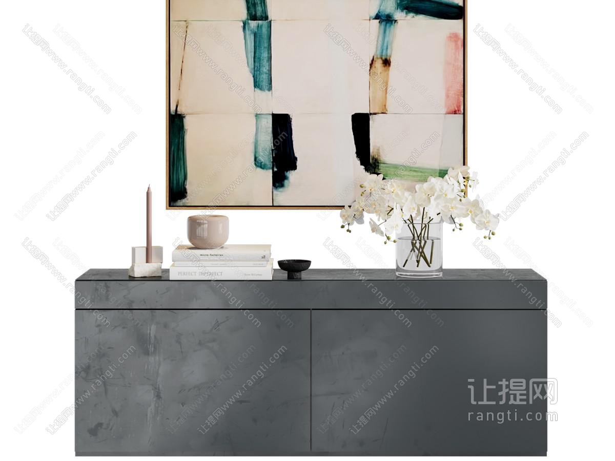 现代抽象装饰挂画 玄关柜 摆件组合