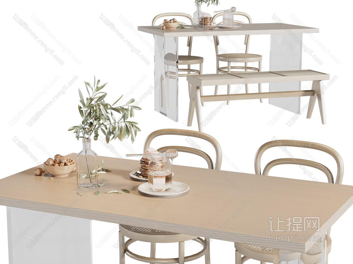 现代长方形餐桌椅组合