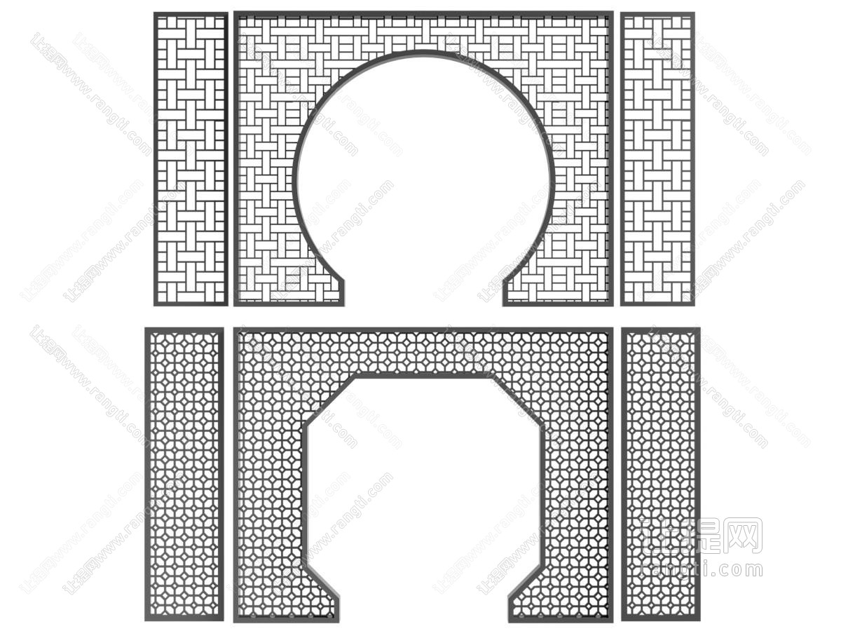 新中式镂空隔断 门拱