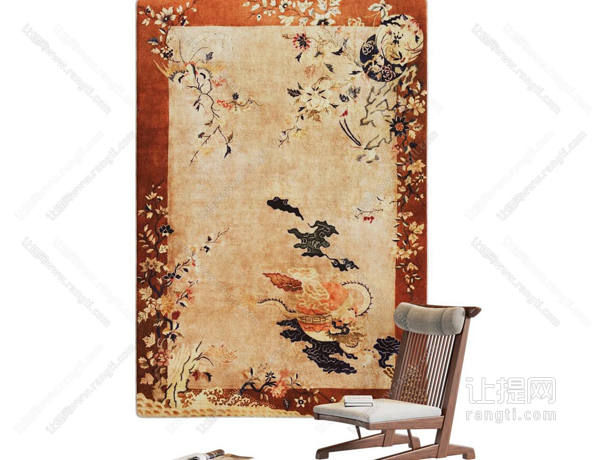 新中式中古风休闲椅子 地画