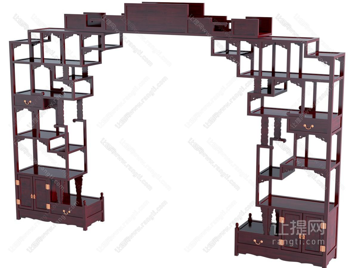 中式实木博古架 装饰柜 门拱隔断 月亮门