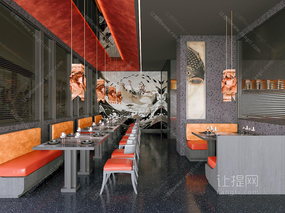 新中式饭店餐馆就餐区