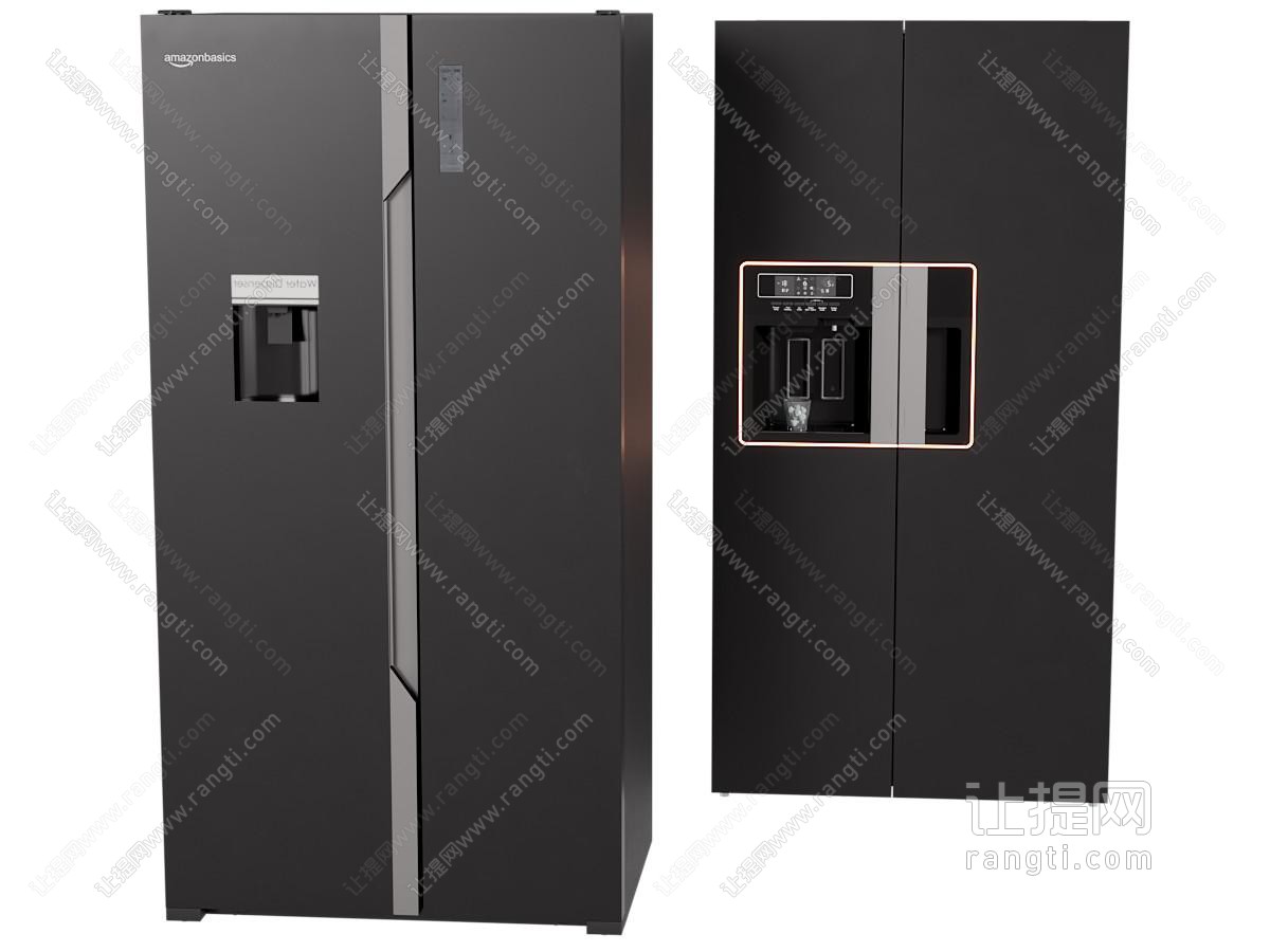 现代黑色双开门电冰箱